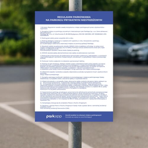 Tablica regulamin - Biała